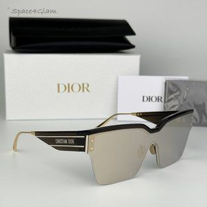 Dior Women Sunglasses Black Gold Smoke Mirrored Shield DIORCLUB M4U 55A5 NEW